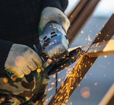 Sparks from cutting metal on the rack .の写真素材