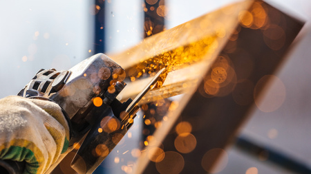 Sparks from cutting metal on the rack .の写真素材