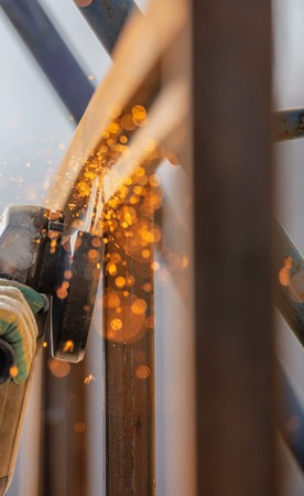 Sparks from cutting metal on the rack .の写真素材