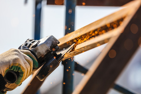 Sparks from cutting metal on the rack .の写真素材