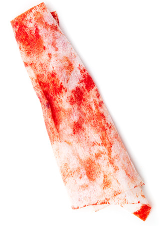 Napkin in red blood on white background .の写真素材