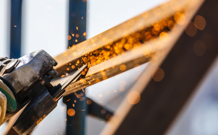 Sparks from cutting metal on the rack .の写真素材