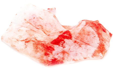 Napkin in red blood on white background .の写真素材