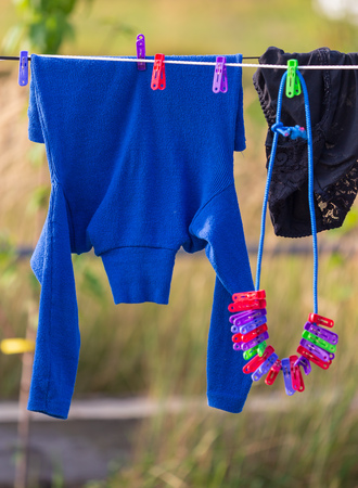 Linen hanging on a rope in nature .の写真素材