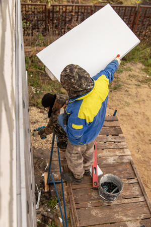 Thermal insulation of walls in the house foam .の写真素材