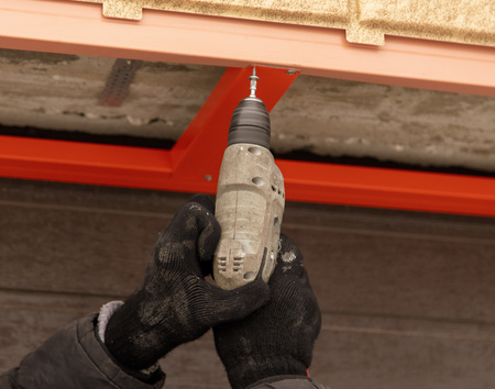 Installation of the gate in the garage metal .の写真素材