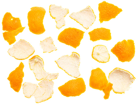 Peeled tangerine peel isolated on white background .の写真素材