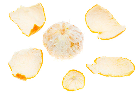 Peeled tangerine peel isolated on white background .の写真素材
