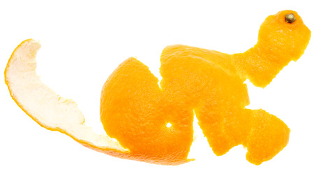 Peeled tangerine peel isolated on white background .の写真素材
