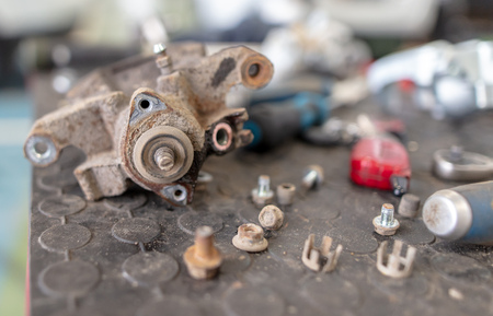 Bolts from the car in the workshop .の写真素材