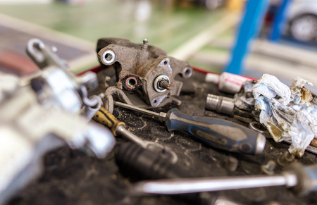 Bolts from the car in the workshop .の写真素材