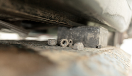 Bolts from the car in the workshop .の写真素材