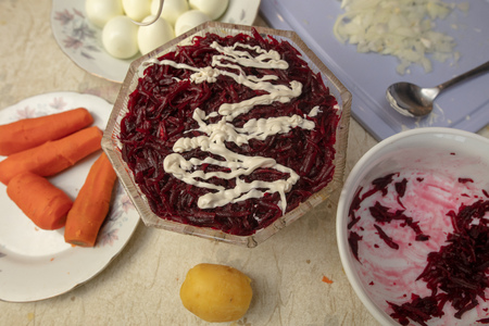 Mayonnaise in herring under a fur coat .の写真素材