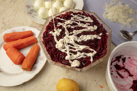 Mayonnaise in herring under a fur coat .の写真素材