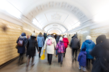 Blurred photo of people in the underpass .のeditorial素材