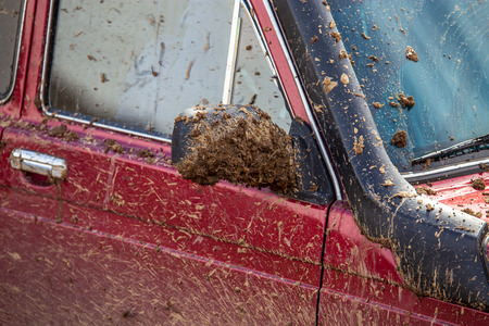Dirt on the mirror from the car .の写真素材
