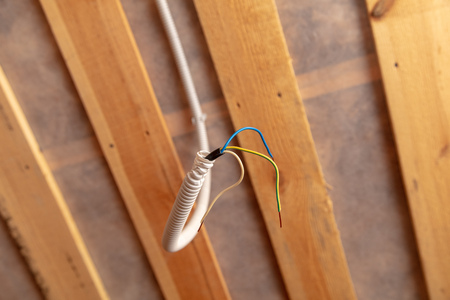 Electrical wiring on the wall at a construction site .の写真素材