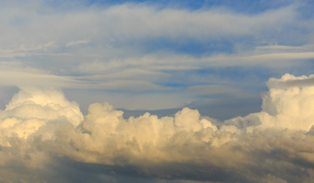 Clouds after rain before sunset as a background .
