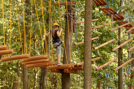 Kids hiking in the trees .の写真素材
