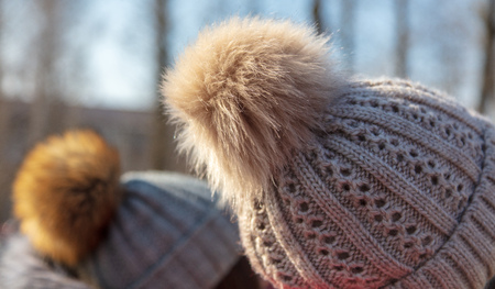 Fluffy fur on the girlâs hat.の写真素材
