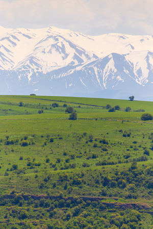 Snowy peaks of mountains in spring in Kazakhstan.の写真素材