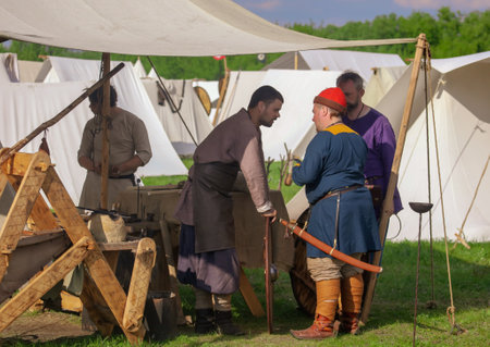 Yelets, Russia - May 11, 2019: Hut of the ancient Russian people. Historical holiday Rusborg.