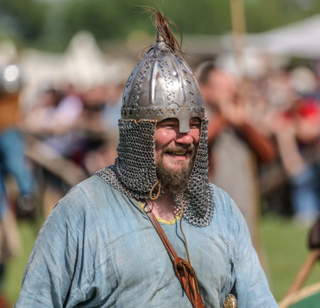 Yelets, Russia - May 11, 2019: Historical holiday Rusborg. Armored knight .のeditorial素材