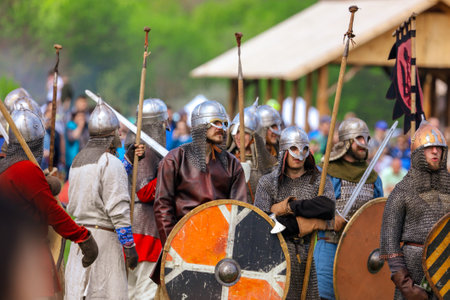 Yelets, Russia - May 11, 2019: Historical holiday Rusborg. Knights battle.のeditorial素材