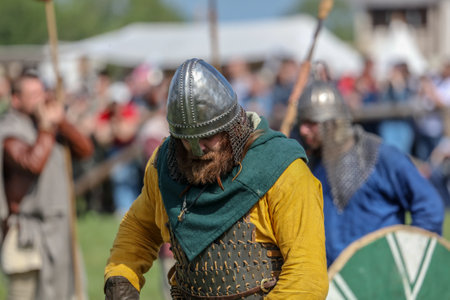 Yelets, Russia - May 11, 2019: Historical holiday Rusborg. Knights battle.のeditorial素材