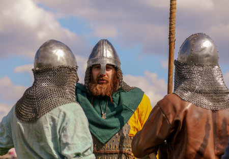 Yelets, Russia - May 11, 2019: Historical holiday Rusborg. Knights battle.のeditorial素材