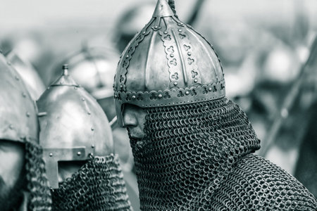 Yelets, Russia - May 11, 2019: Historical holiday Rusborg. Knights battle.のeditorial素材