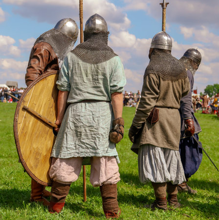 Yelets, Russia - May 11, 2019: Historical holiday Rusborg. Knights battle.のeditorial素材