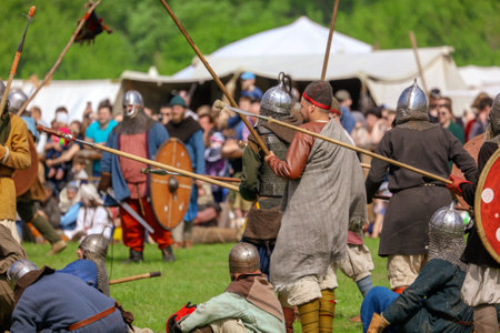 Yelets, Russia - May 11, 2019: Historical holiday Rusborg. Knights battle.