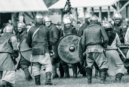 Yelets, Russia - May 11, 2019: Historical holiday Rusborg. Knights battle.のeditorial素材