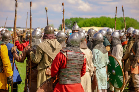 Yelets, Russia - May 11, 2019: Historical holiday Rusborg. Knights battle.のeditorial素材