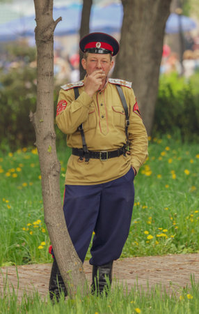Lipetsk, Russia - May 9, 2019: Soldier at the Victory Day holiday in Russia .のeditorial素材