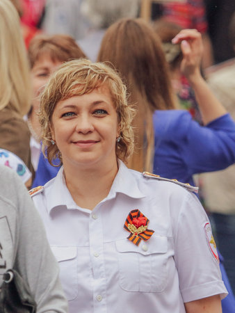 Lipetsk, Russia - May 9, 2019: Action Immortal Regiment. People come with photos of the military in World War II.のeditorial素材