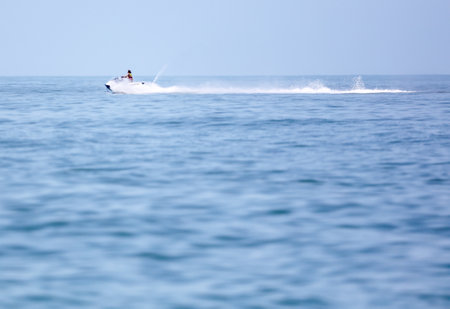 Sochi, Russia - June 8, 2019: People ride on a water bike in the Black Sea .のeditorial素材