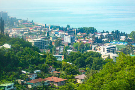Gagry, Abkhazia - June 7, 2019: Houses of the town of Gagry on the Black Sea coast .のeditorial素材