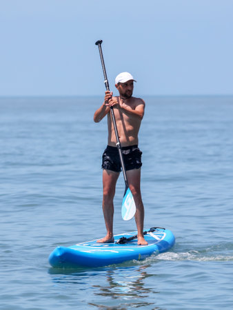 Sochi, Russia - June 4, 2019: A man bathing in the Black Sea .のeditorial素材