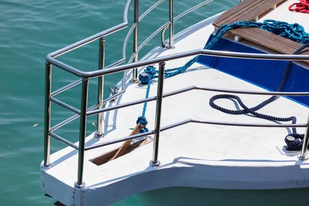 Deck on a boat at sea .