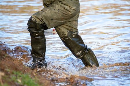 Dirt and soil on a manâs shoe in a park.の写真素材