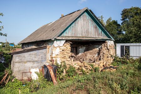 Old stone brick house in the village.の写真素材
