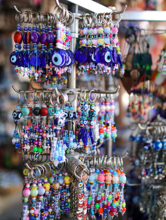 Bodrum, Turkey - August 21, 2019: Souvenir products on the streets of Bodrum in Turkey.
