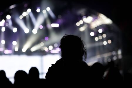 Silhouettes of people at a rock concert as background.