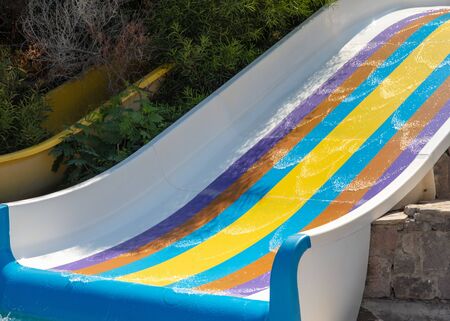 Slides in the pool of the water park. Resort