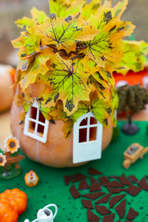 Lipetsk, Russia - September 21, 2019: Gastronomic festival. Crafts from pumpkin.のeditorial素材