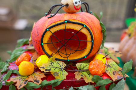Lipetsk, Russia - September 21, 2019: Gastronomic festival. Crafts from pumpkin.のeditorial素材