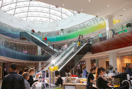 Lipetsk, Russia - September 21, 2019: Gastronomic festival. Staircase in the mall.のeditorial素材