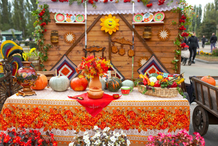 Lipetsk, Russia - September 21, 2019: Gastronomic festival. Crafts from pumpkin.のeditorial素材